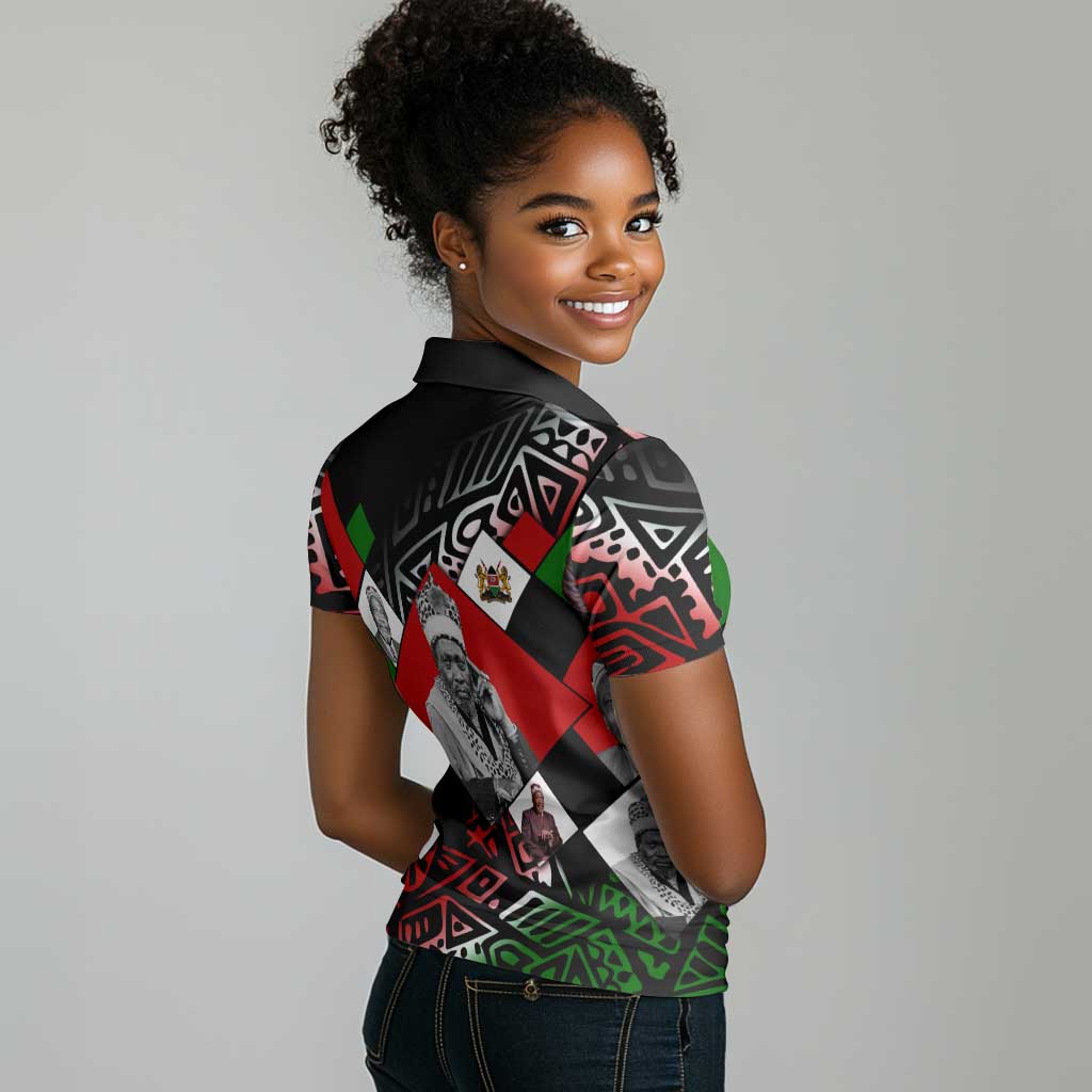 Jomo Kenyatta Women Polo Shirt with Roots Resistance Renaissance and Kenyan Patchwork Pattern Tribute - African Pride