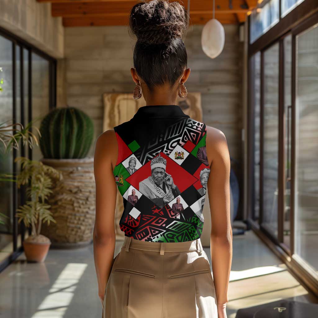 Jomo Kenyatta Women Sleeveless Polo Shirt with Roots Resistance Renaissance and Kenyan Patchwork Pattern Tribute - African Pride
