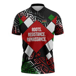 Jomo Kenyatta Zipper Polo Shirt with Roots Resistance Renaissance and Kenyan Patchwork Pattern Tribute - African Pride