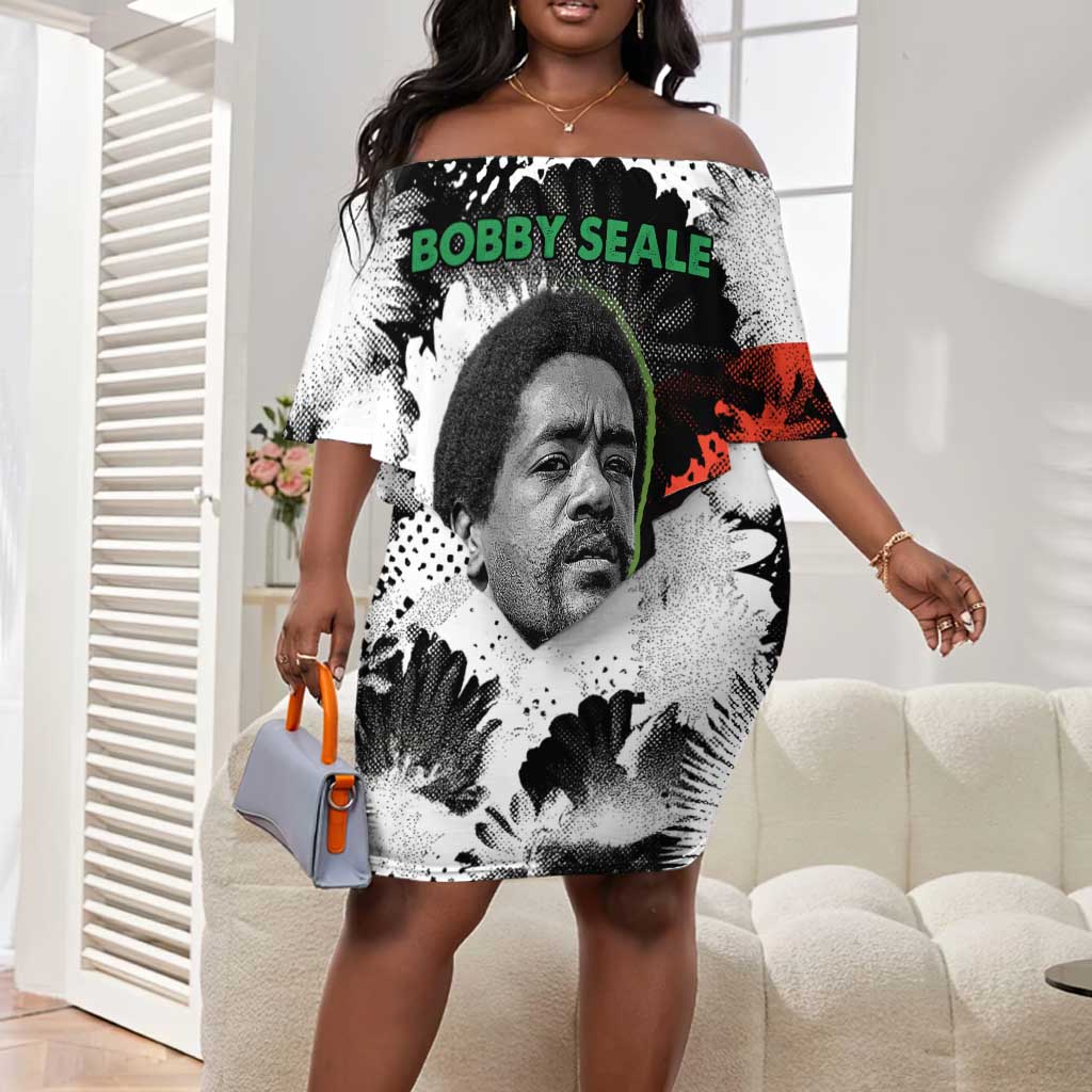 Bobby Seale Off Shoulder Short Dress Black Panther Artwork Solidarity Quote Revolutionary Civil Rights Tribute - African Pride