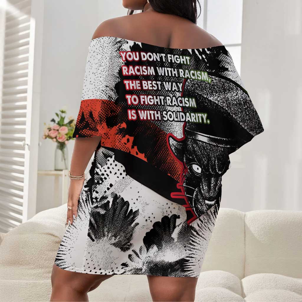 Bobby Seale Off Shoulder Short Dress Black Panther Artwork Solidarity Quote Revolutionary Civil Rights Tribute - African Pride
