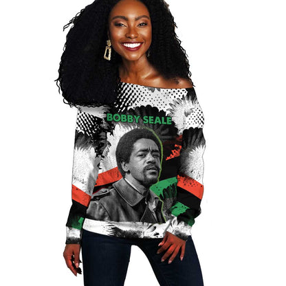 Bobby Seale Off Shoulder Sweater Black Panther Artwork Solidarity Quote Revolutionary Civil Rights Tribute - African Pride