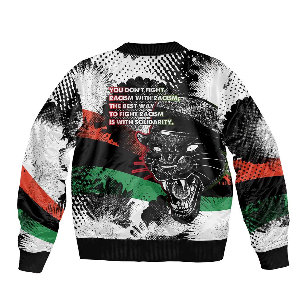 Bobby Seale Sleeve Zip Bomber Jacket Black Panther Artwork Solidarity Quote Revolutionary Civil Rights Tribute - African Pride