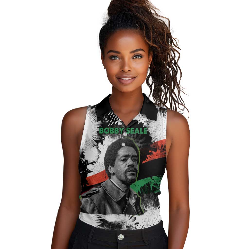 Bobby Seale Women Sleeveless Polo Shirt Black Panther Artwork Solidarity Quote Revolutionary Civil Rights Tribute - African Pride