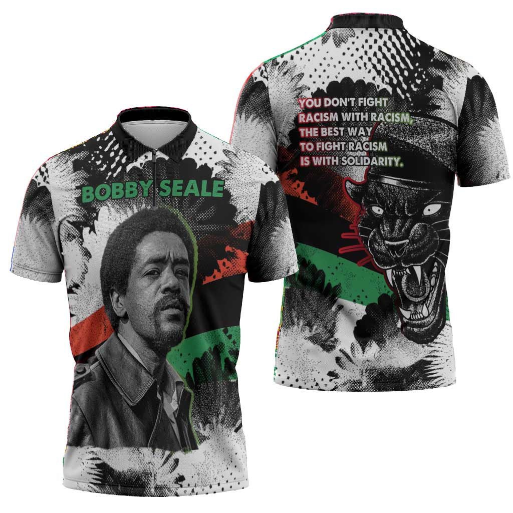 Bobby Seale Zipper Polo Shirt Black Panther Artwork Solidarity Quote Revolutionary Civil Rights Tribute - African Pride