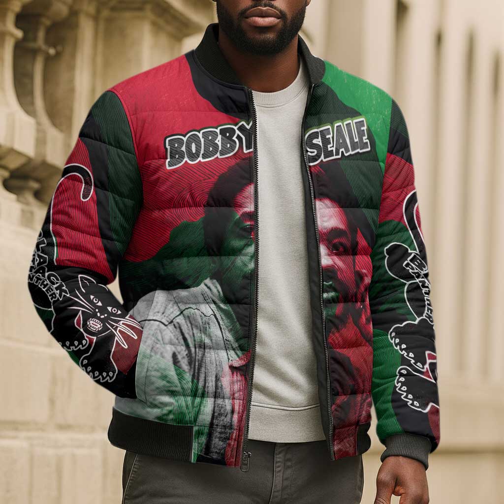 Bobby Seale Bomber Puffer Jacket Black Panther Logo Revolutionary Civil Rights Movement Tribute - African Pride