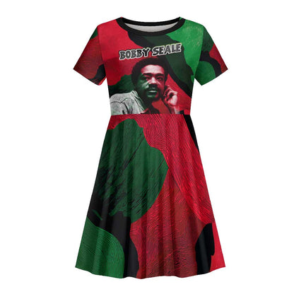 Bobby Seale Kid Short Sleeve Dress Black Panther Logo Revolutionary Civil Rights Movement Tribute - African Pride