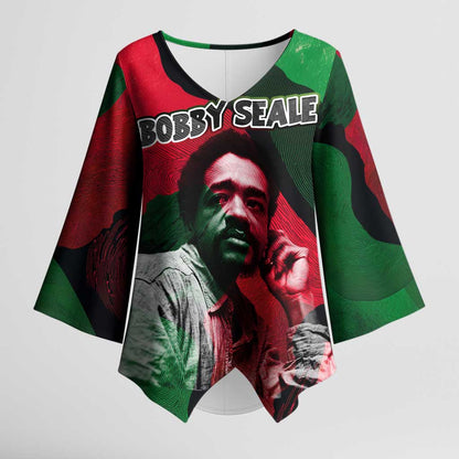 Bobby Seale Kimono Sleeve Blouse Black Panther Logo Revolutionary Civil Rights Movement Tribute - African Pride