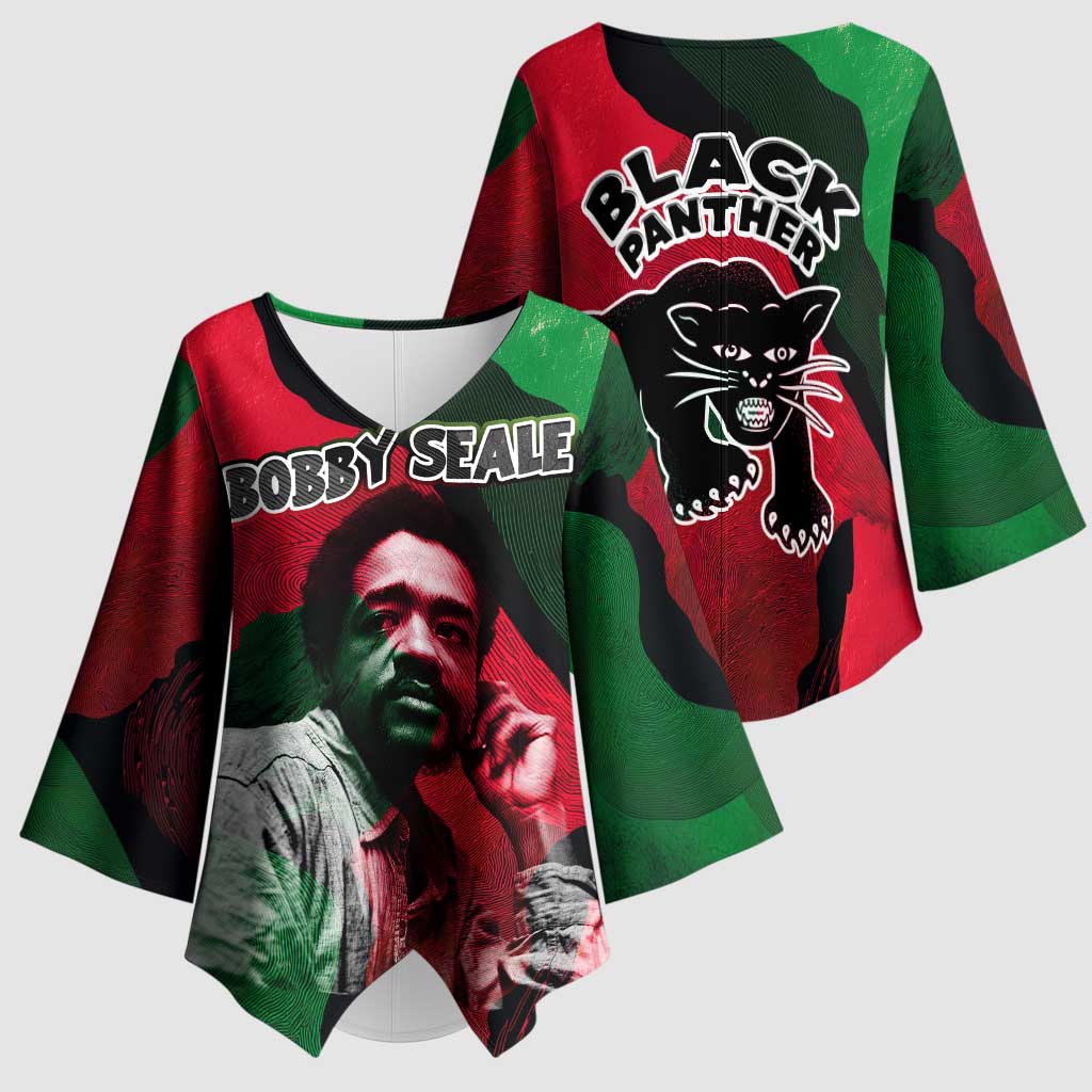 Bobby Seale Kimono Sleeve Blouse Black Panther Logo Revolutionary Civil Rights Movement Tribute - African Pride