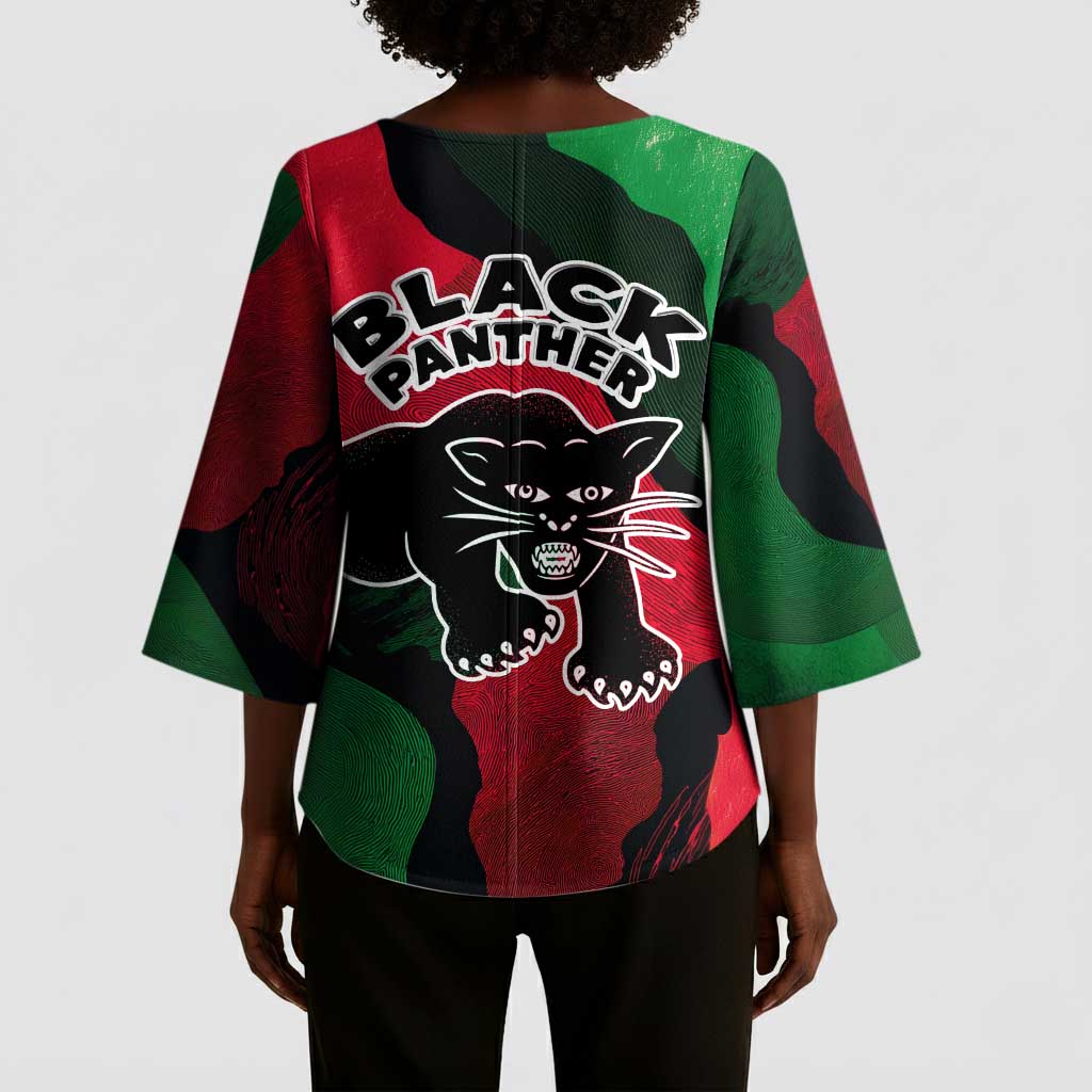 Bobby Seale Kimono Sleeve Blouse Black Panther Logo Revolutionary Civil Rights Movement Tribute - African Pride