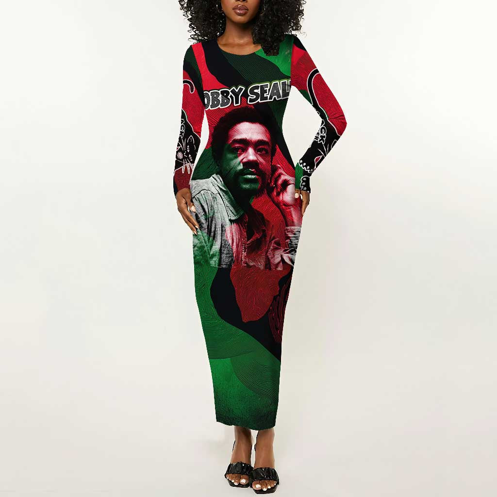 Bobby Seale Long Sleeve Bodycon Dress Black Panther Logo Revolutionary Civil Rights Movement Tribute - African Pride