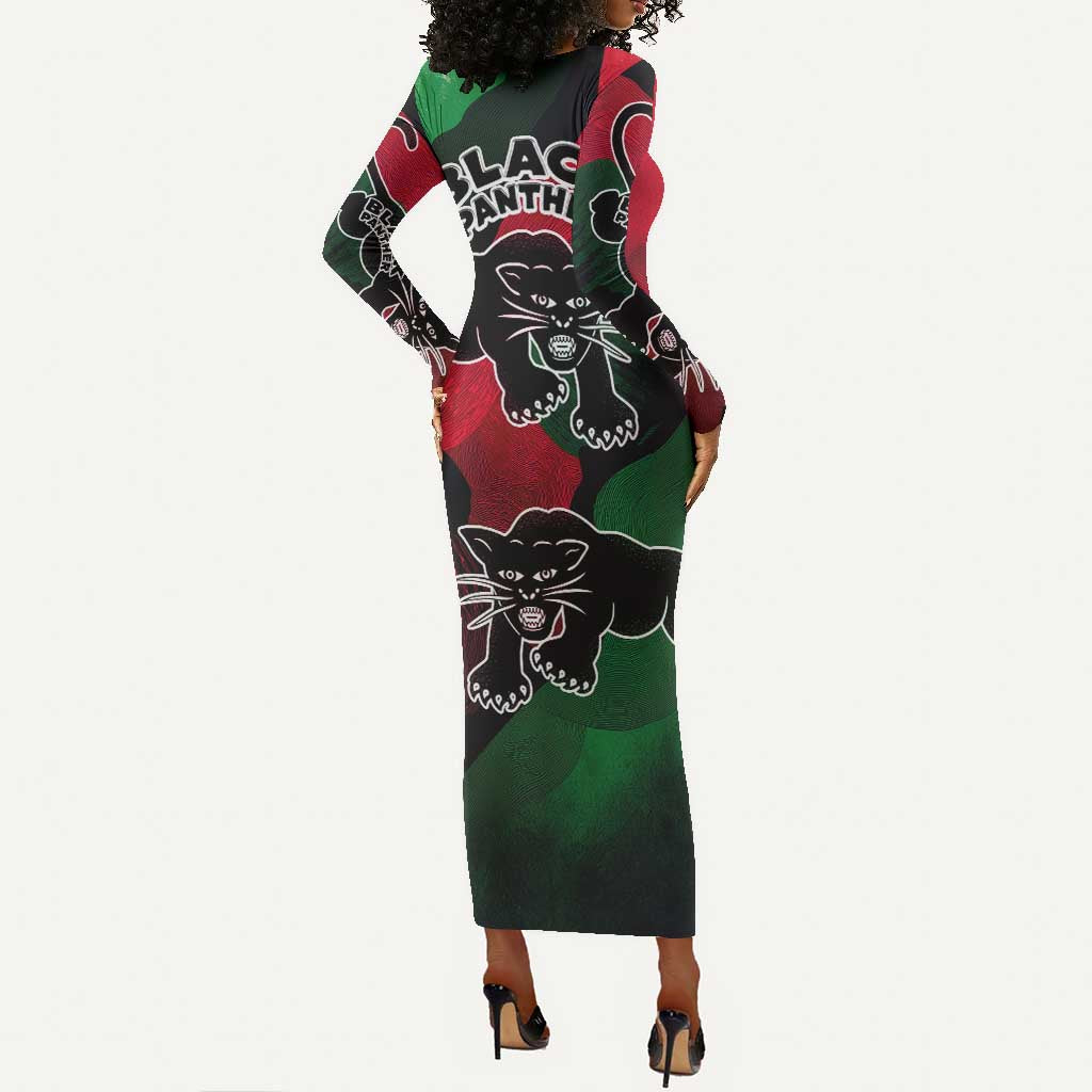Bobby Seale Long Sleeve Bodycon Dress Black Panther Logo Revolutionary Civil Rights Movement Tribute - African Pride