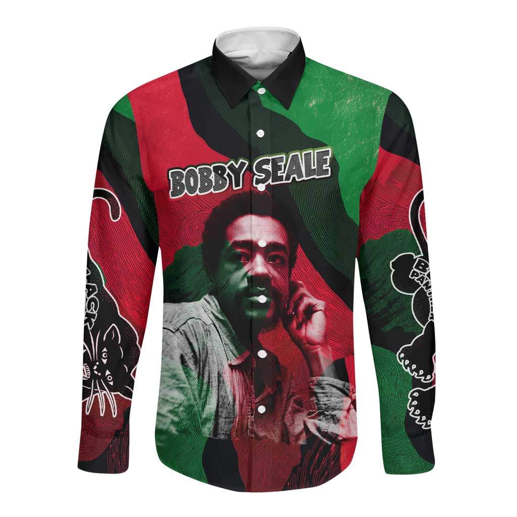 Bobby Seale Long Sleeve Button Shirt Black Panther Logo Revolutionary Civil Rights Movement Tribute - African Pride