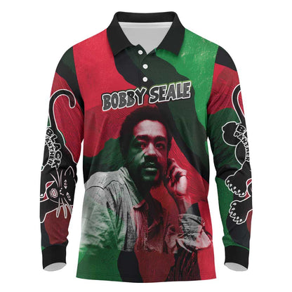 Bobby Seale Long Sleeve Polo Shirt Black Panther Logo Revolutionary Civil Rights Movement Tribute - African Pride