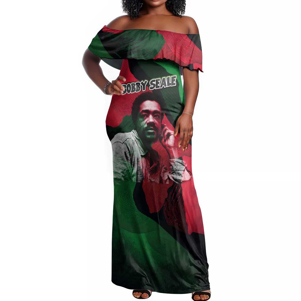 Bobby Seale Off Shoulder Maxi Dress Black Panther Logo Revolutionary Civil Rights Movement Tribute - African Pride