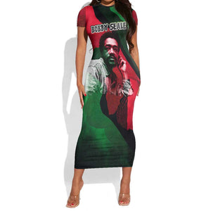 Bobby Seale Short Sleeve Bodycon Dress Black Panther Logo Revolutionary Civil Rights Movement Tribute - African Pride