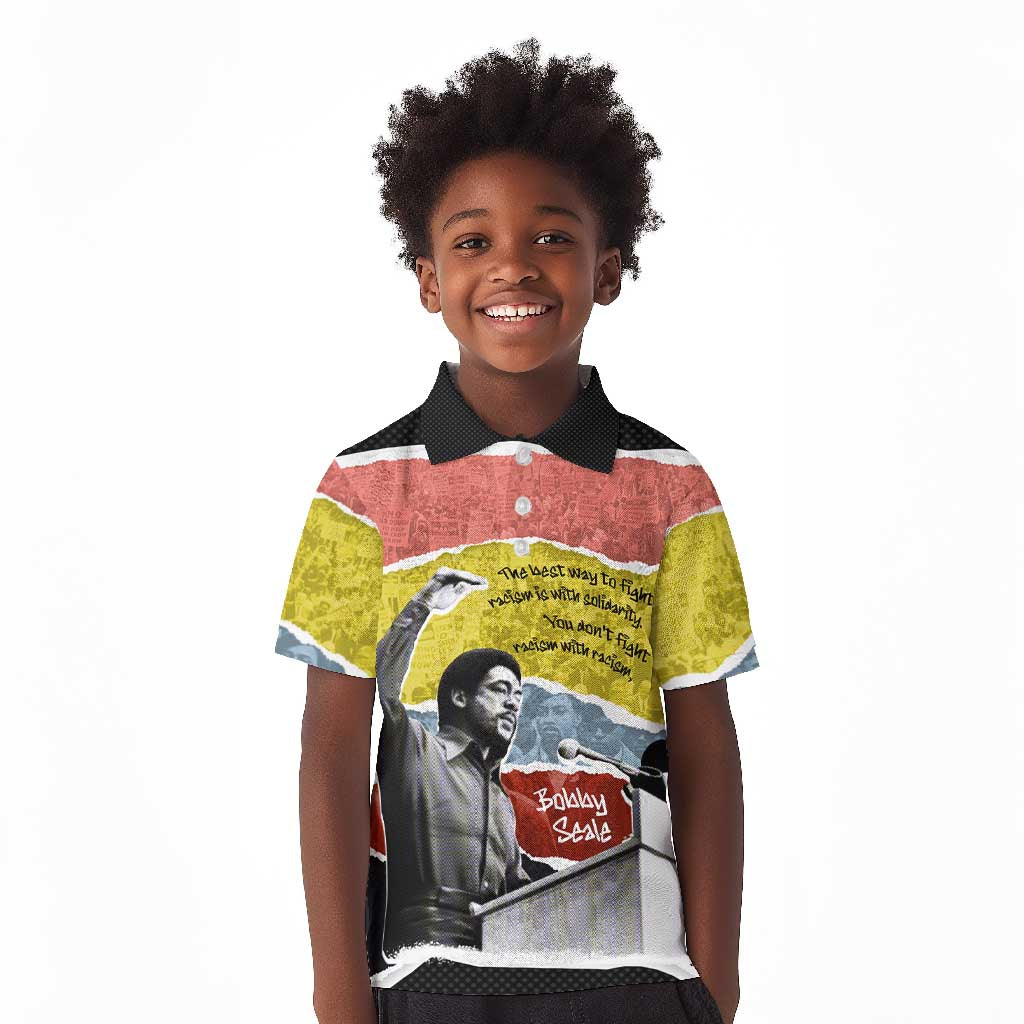 Bobby Seale Kid Polo Shirt Torn Paper Collage Design Solidarity Quote Powerful Speech Artwork Civil Rights - African Pride