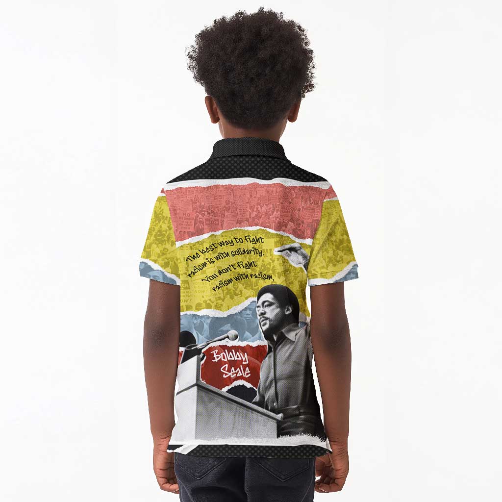 Bobby Seale Kid Polo Shirt Torn Paper Collage Design Solidarity Quote Powerful Speech Artwork Civil Rights - African Pride