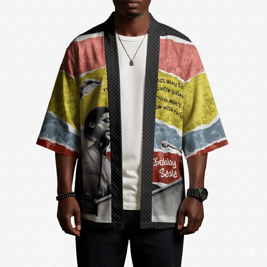 Bobby Seale Kimono Torn Paper Collage Design Solidarity Quote Powerful Speech Artwork Civil Rights - African Pride