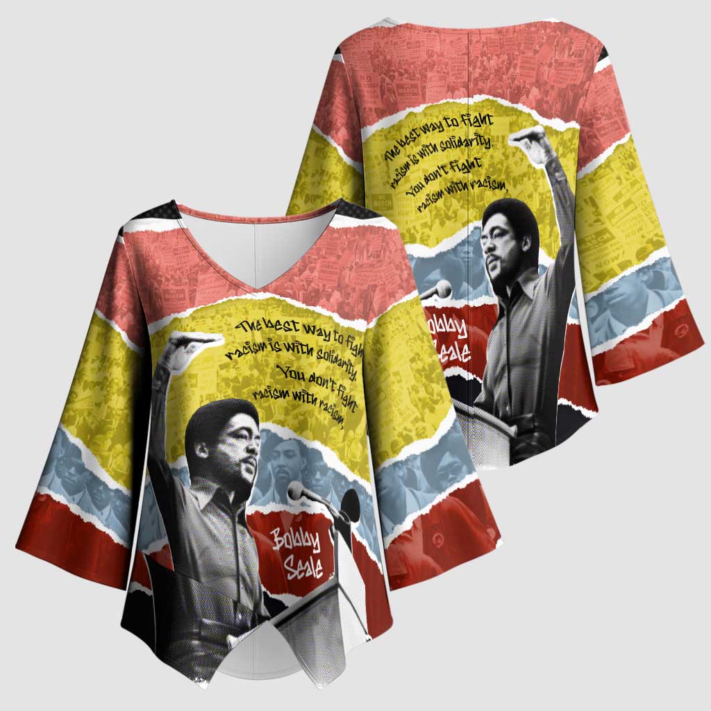 Bobby Seale Kimono Sleeve Blouse Torn Paper Collage Design Solidarity Quote Powerful Speech Artwork Civil Rights - African Pride