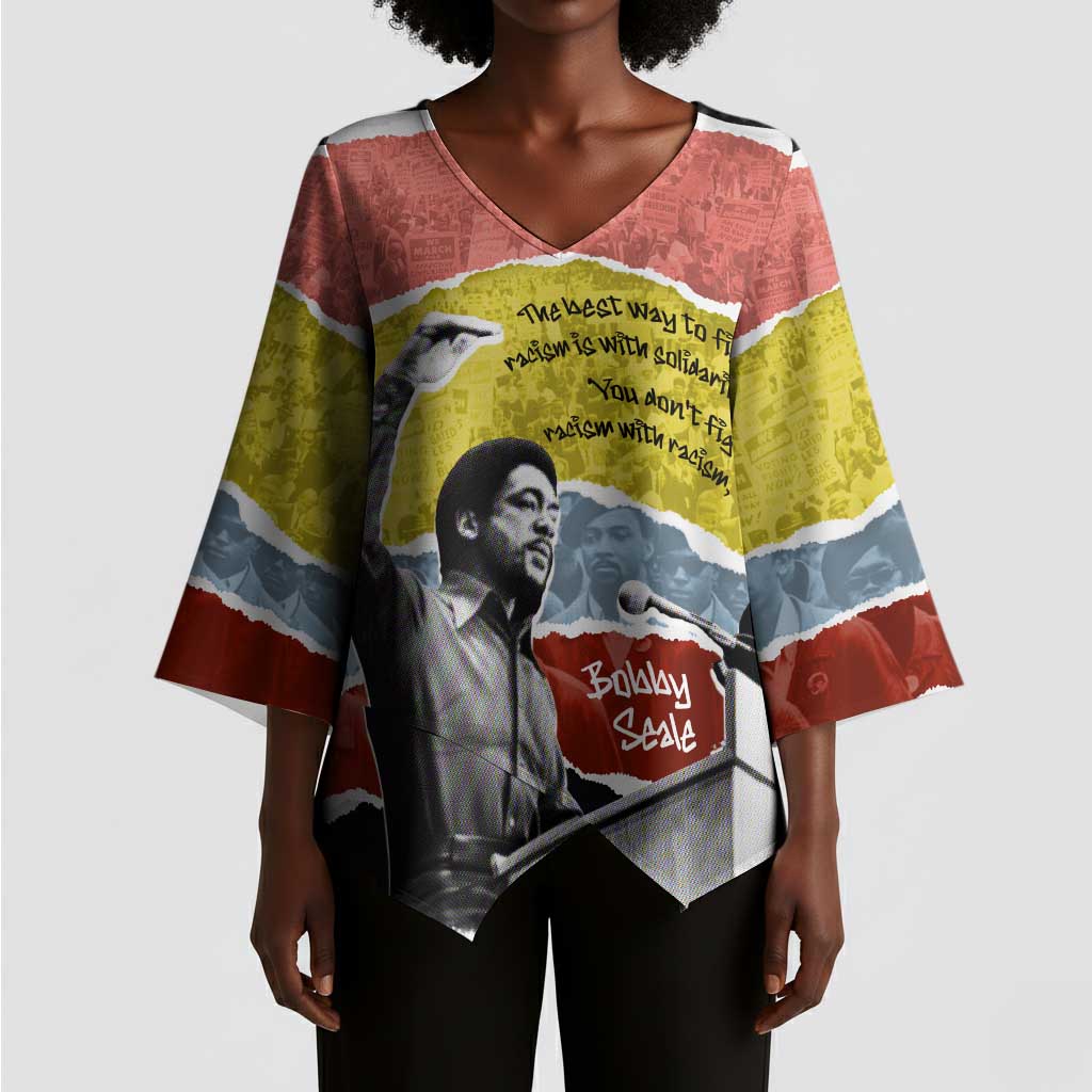 Bobby Seale Kimono Sleeve Blouse Torn Paper Collage Design Solidarity Quote Powerful Speech Artwork Civil Rights - African Pride