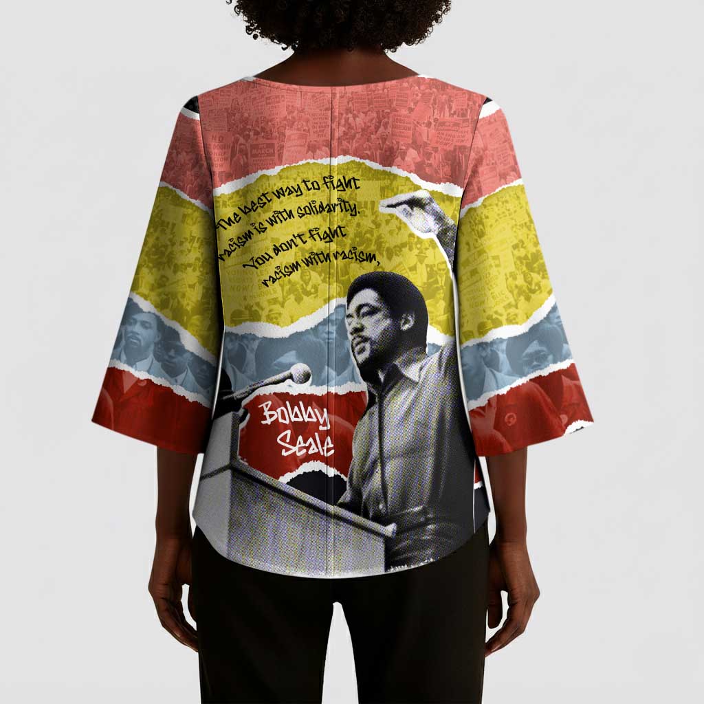 Bobby Seale Kimono Sleeve Blouse Torn Paper Collage Design Solidarity Quote Powerful Speech Artwork Civil Rights - African Pride