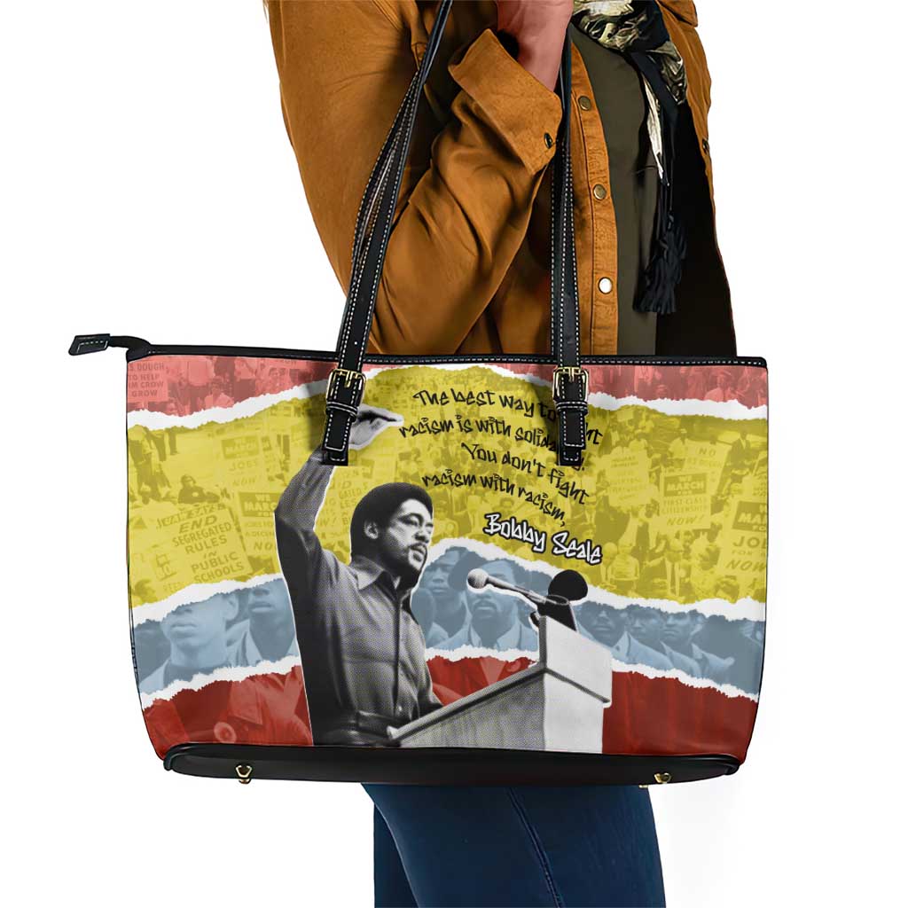 Bobby Seale Leather Tote Bag Torn Paper Collage Design Solidarity Quote Powerful Speech Artwork Civil Rights - African Pride