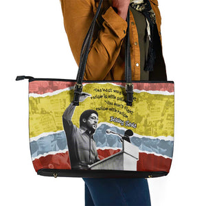 Bobby Seale Leather Tote Bag Torn Paper Collage Design Solidarity Quote Powerful Speech Artwork Civil Rights - African Pride