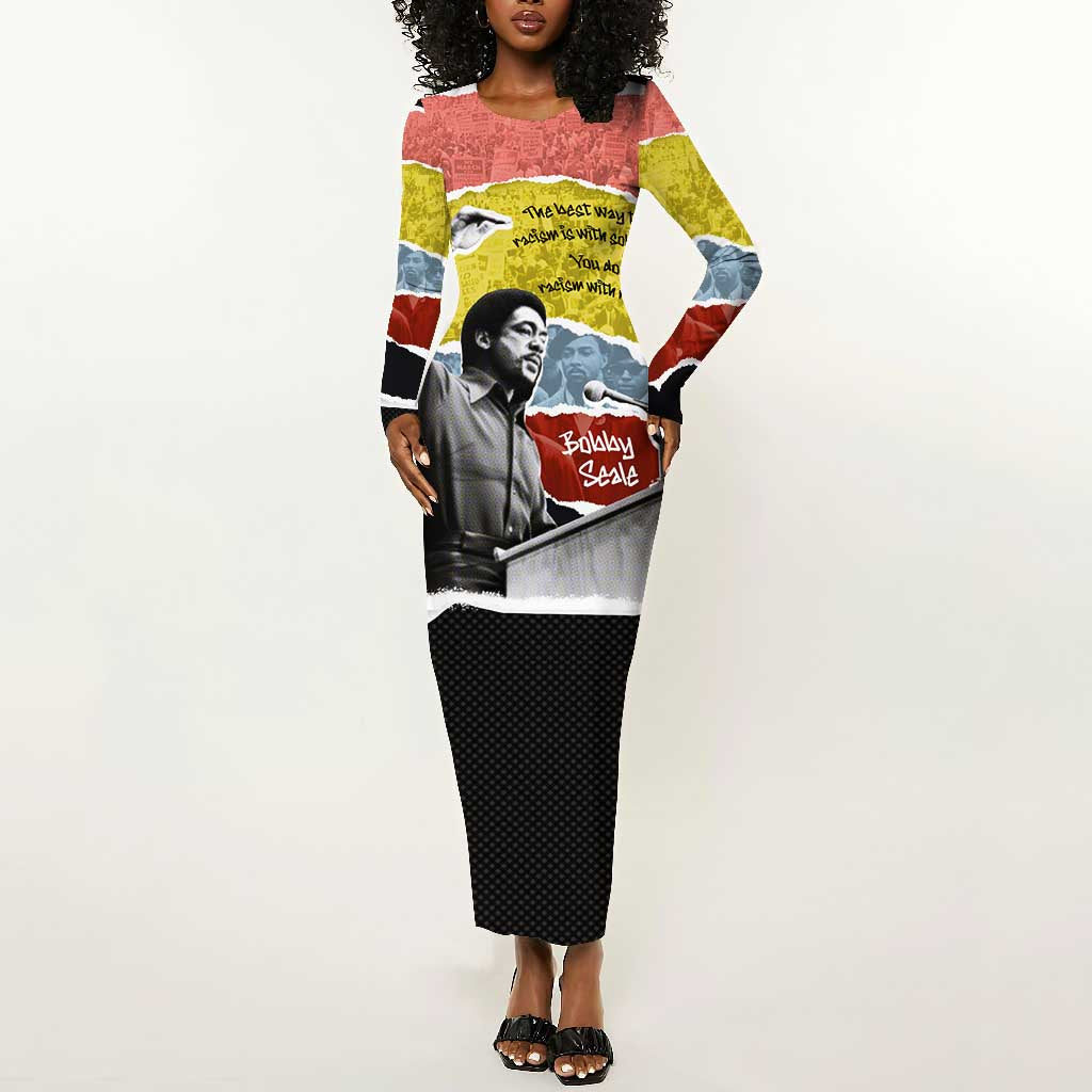 Bobby Seale Long Sleeve Bodycon Dress Torn Paper Collage Design Solidarity Quote Powerful Speech Artwork Civil Rights - African Pride