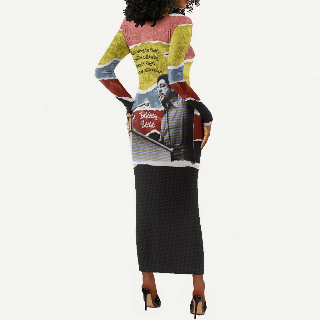 Bobby Seale Long Sleeve Bodycon Dress Torn Paper Collage Design Solidarity Quote Powerful Speech Artwork Civil Rights - African Pride