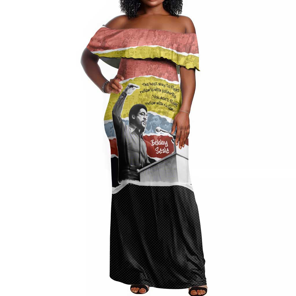Bobby Seale Off Shoulder Maxi Dress Torn Paper Collage Design Solidarity Quote Powerful Speech Artwork Civil Rights - African Pride