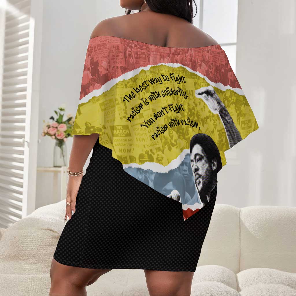 Bobby Seale Off Shoulder Short Dress Torn Paper Collage Design Solidarity Quote Powerful Speech Artwork Civil Rights - African Pride