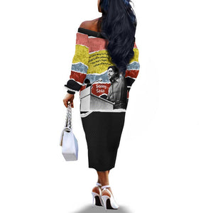 Bobby Seale Off The Shoulder Long Sleeve Dress Torn Paper Collage Design Solidarity Quote Powerful Speech Artwork Civil Rights - African Pride