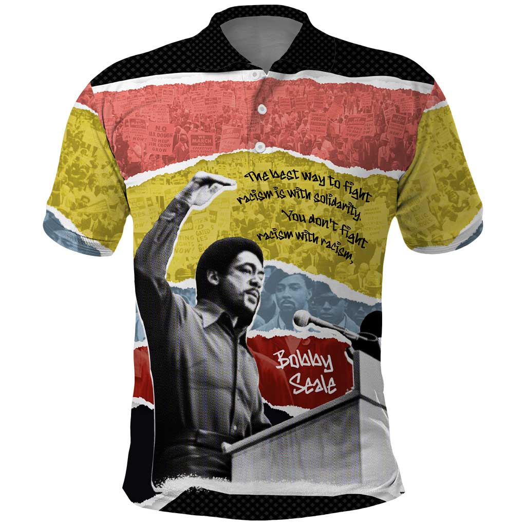 Bobby Seale Polo Shirt Torn Paper Collage Design Solidarity Quote Powerful Speech Artwork Civil Rights - African Pride