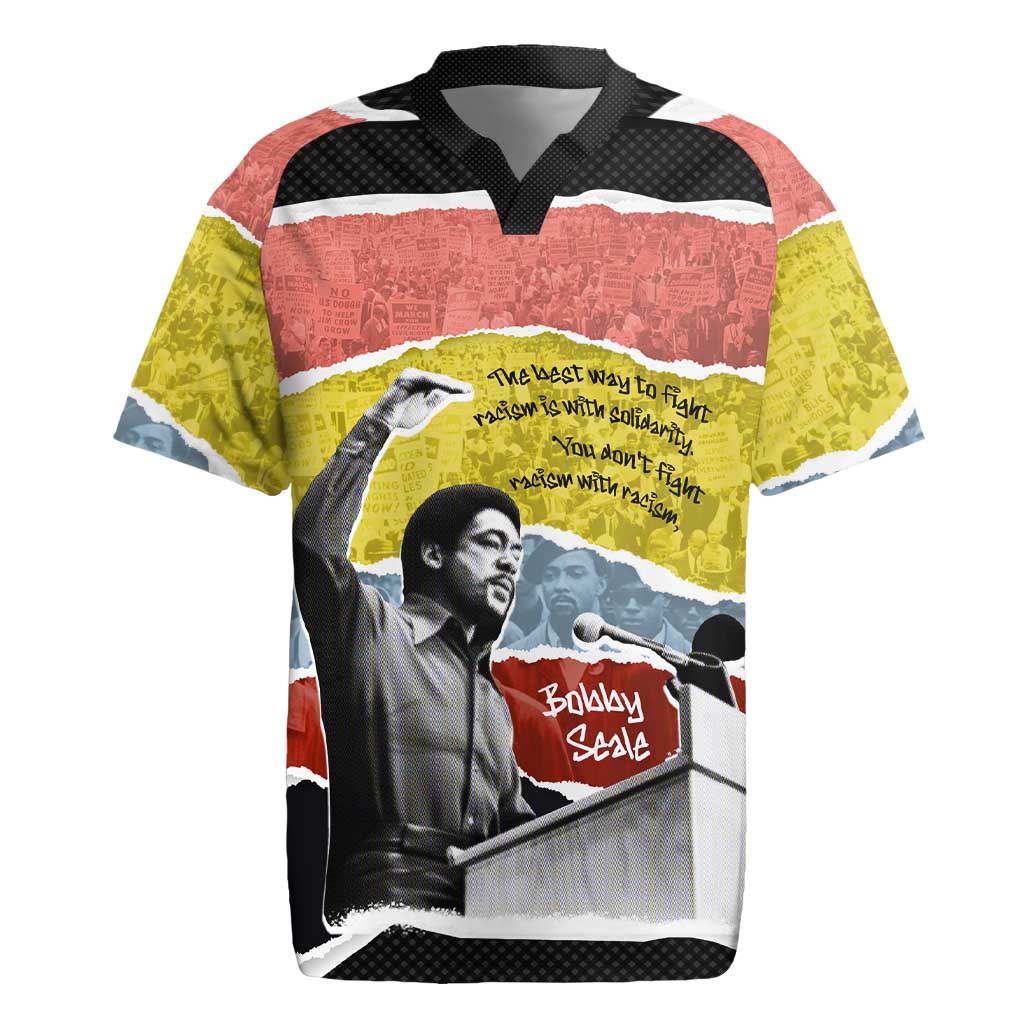 Bobby Seale Rugby Jersey Torn Paper Collage Design Solidarity Quote ...