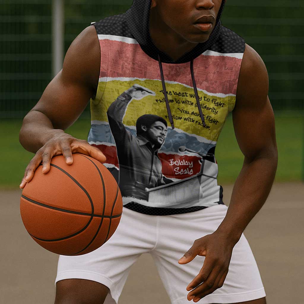 Bobby Seale Sleeveless Hoodie Torn Paper Collage Design Solidarity Quote Powerful Speech Artwork Civil Rights - African Pride