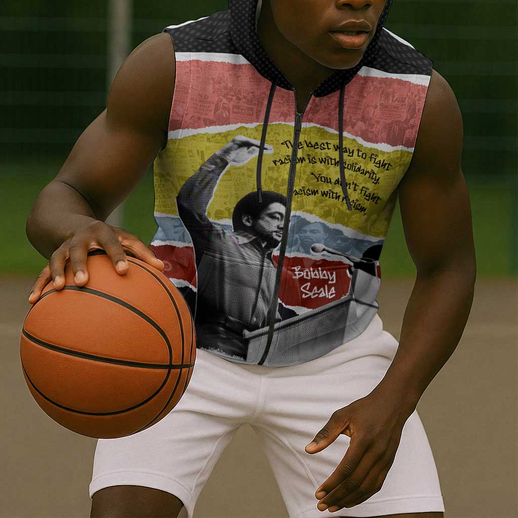 Bobby Seale Sleeveless Zip Hoodie Torn Paper Collage Design Solidarity Quote Powerful Speech Artwork Civil Rights - African Pride