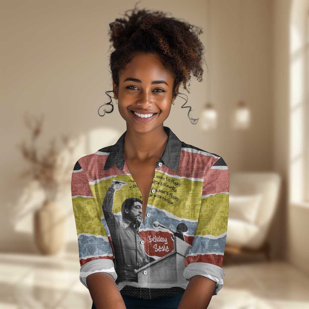 Bobby Seale Women Casual Shirt Torn Paper Collage Design Solidarity Quote Powerful Speech Artwork Civil Rights - African Pride