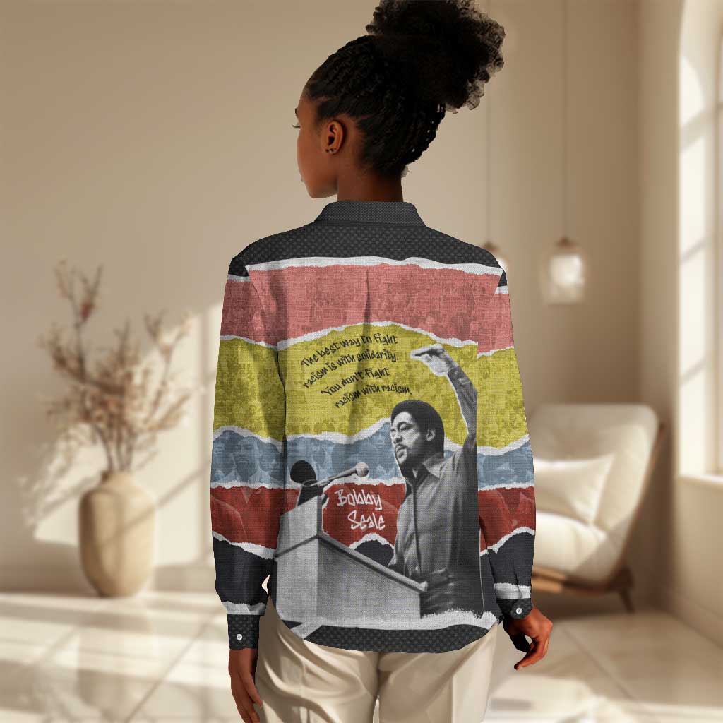 Bobby Seale Women Casual Shirt Torn Paper Collage Design Solidarity Quote Powerful Speech Artwork Civil Rights - African Pride