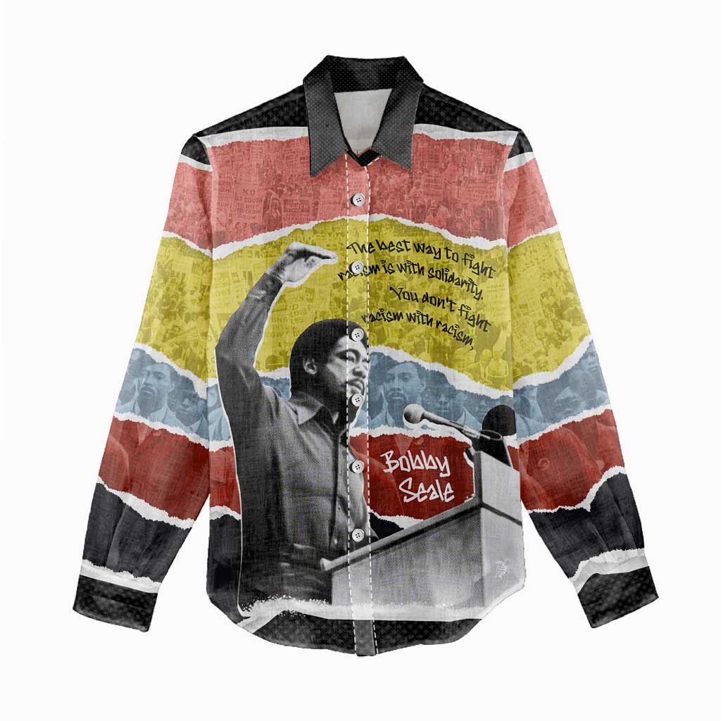 Bobby Seale Women Casual Shirt Torn Paper Collage Design Solidarity Quote Powerful Speech Artwork Civil Rights - African Pride