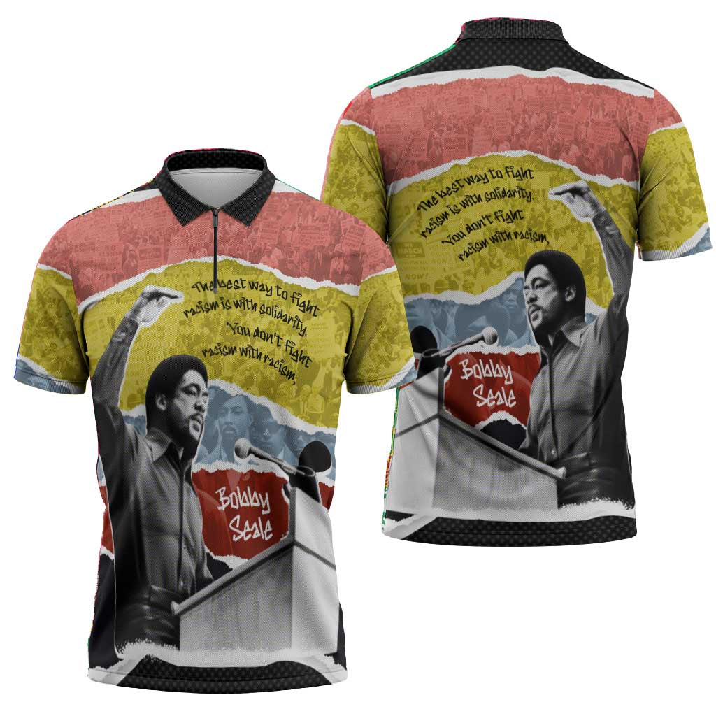Bobby Seale Zipper Polo Shirt Torn Paper Collage Design Solidarity Quote Powerful Speech Artwork Civil Rights - African Pride