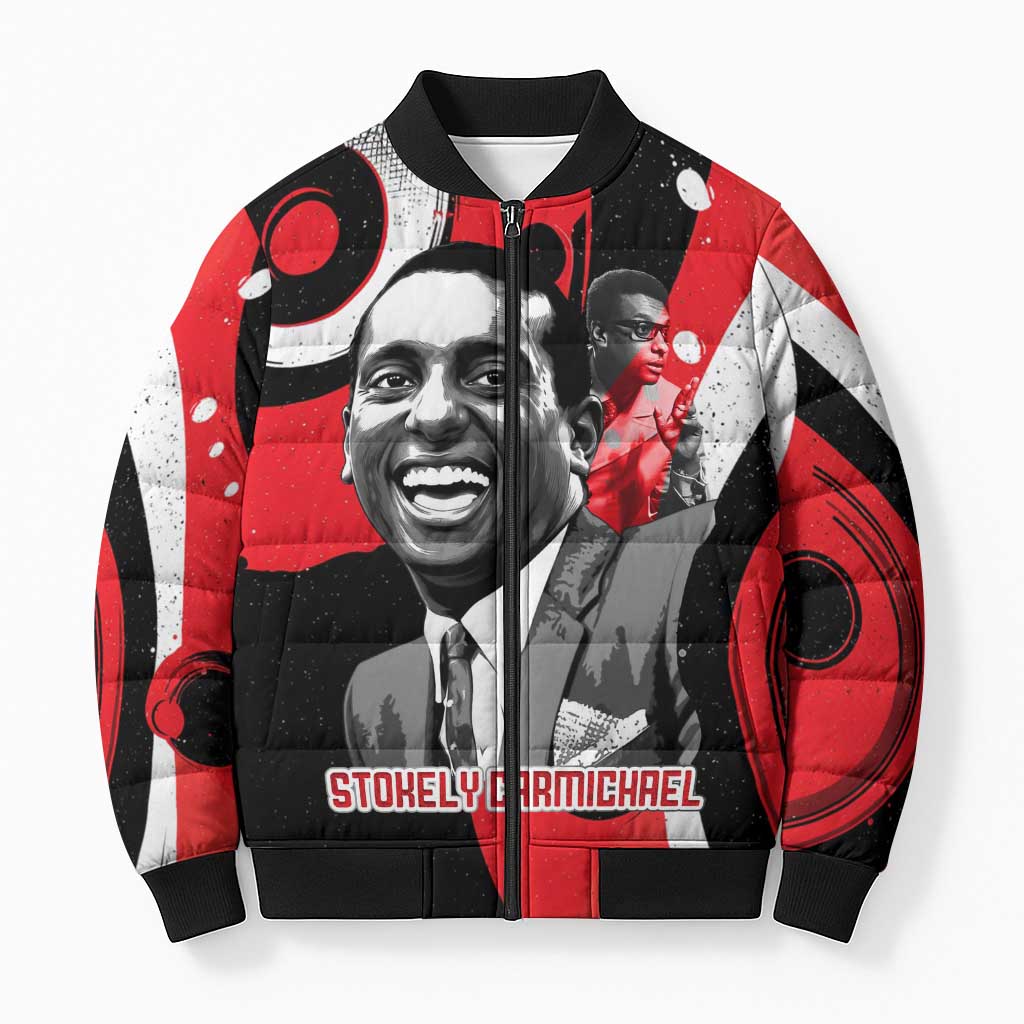 Stokely Carmichael Bomber Puffer Jacket Abstract Design Black Power Text Civil Rights Activist - African Pride