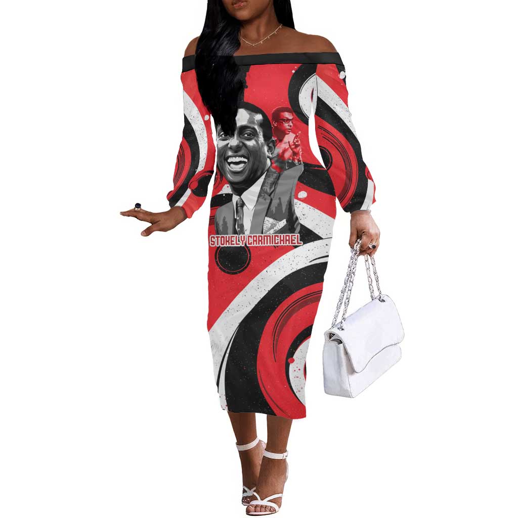 Stokely Carmichael Off The Shoulder Long Sleeve Dress Abstract Design Black Power Text Civil Rights Activist - African Pride