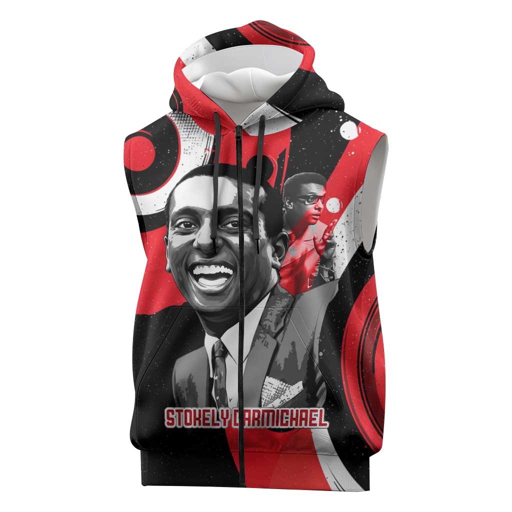 Stokely Carmichael Sleeveless Zip Hoodie Abstract Design Black Power Text Civil Rights Activist - African Pride