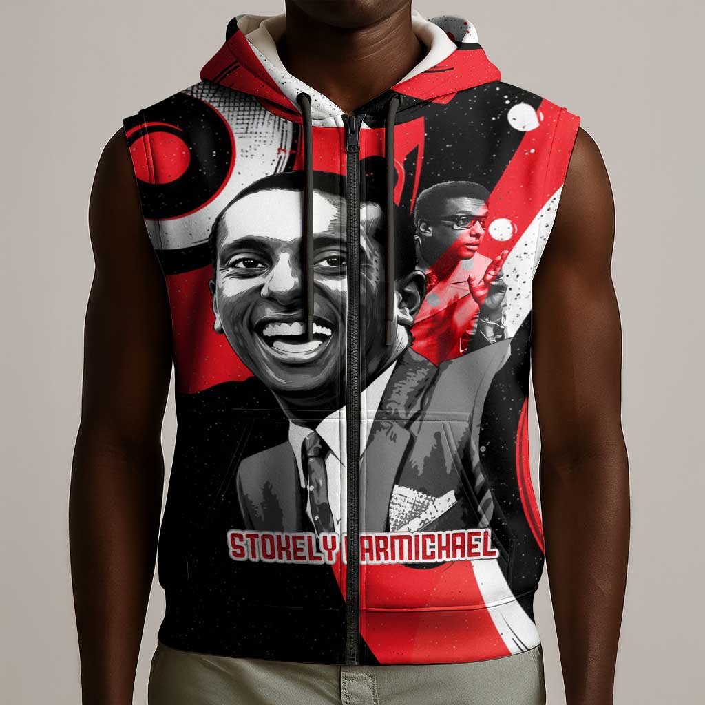 Stokely Carmichael Sleeveless Zip Hoodie Abstract Design Black Power Text Civil Rights Activist - African Pride