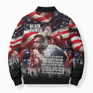 Stokely Carmichael Bomber Puffer Jacket American Flag Background Black Power Quote Civil Rights Leader Powerful Speech - African Pride