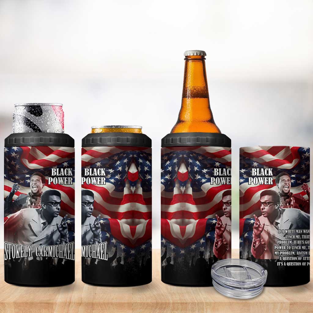 Stokely Carmichael 4 in 1 Can Cooler Tumbler American Flag Background Black Power Quote Civil Rights Leader Powerful Speech - African Pride