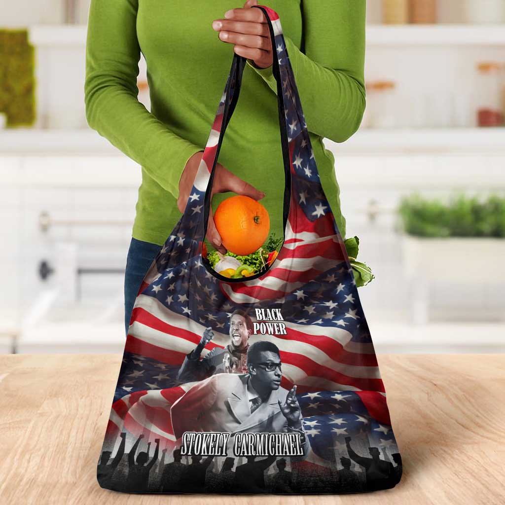 Stokely Carmichael Grocery Bag American Flag Background Black Power Quote Civil Rights Leader Powerful Speech - African Pride