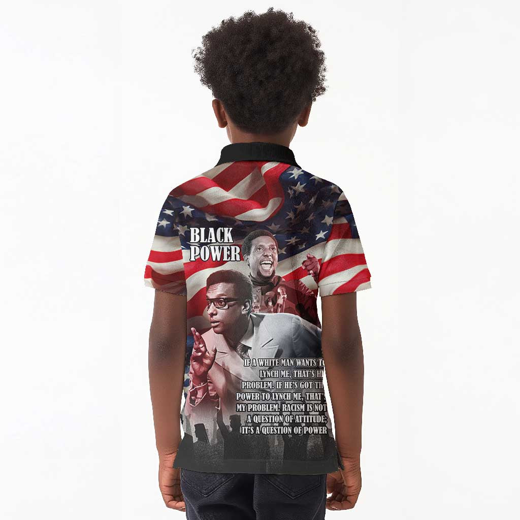 Stokely Carmichael Kid Polo Shirt American Flag Background Black Power Quote Civil Rights Leader Powerful Speech - African Pride