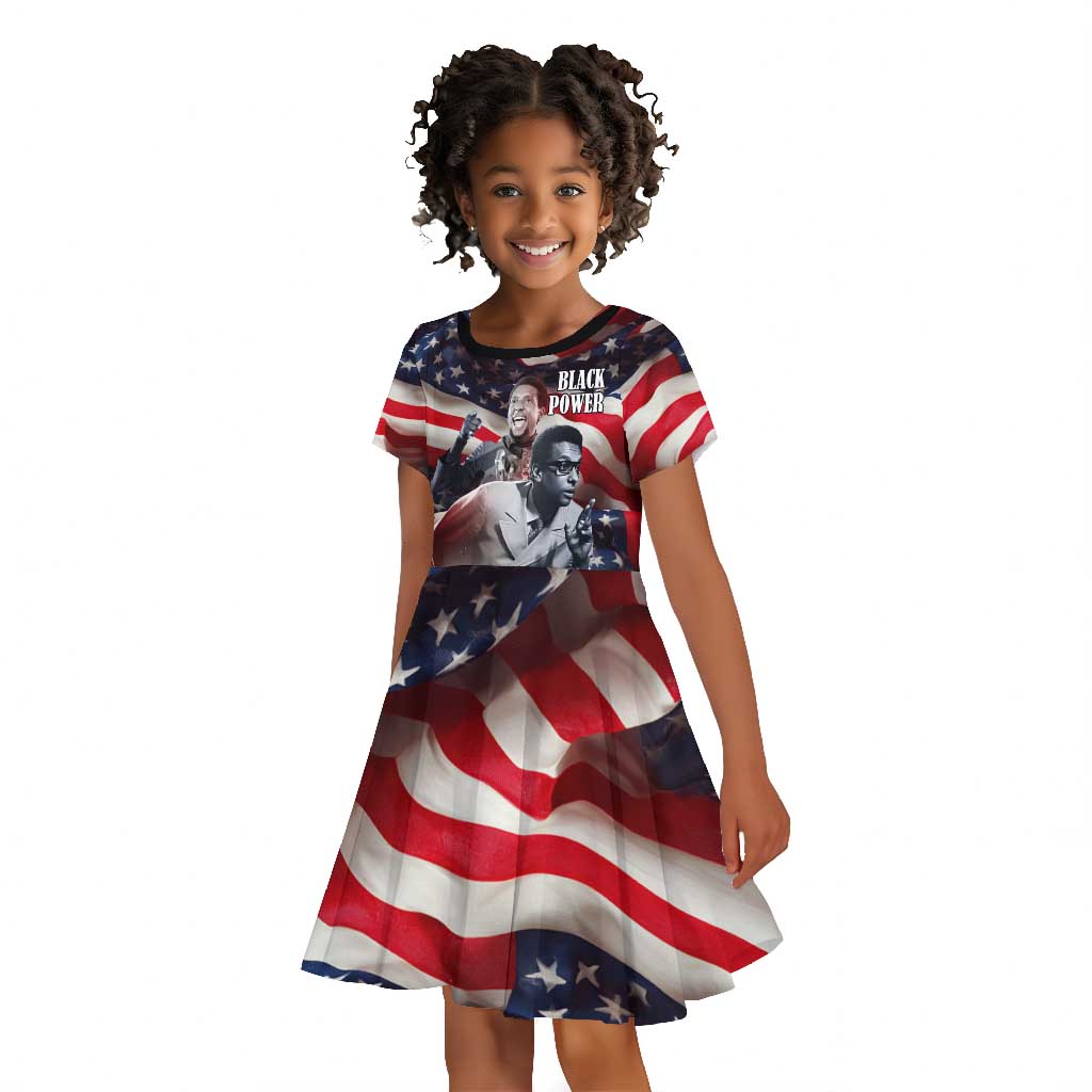 Stokely Carmichael Kid Short Sleeve Dress American Flag Background Black Power Quote Civil Rights Leader Powerful Speech - African Pride
